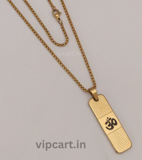 OM PENDANT WITH DOTTED PATTERN GOLD STAINLESS STEEL NECKLACE CHAIN FOR MEN (24 INCH)